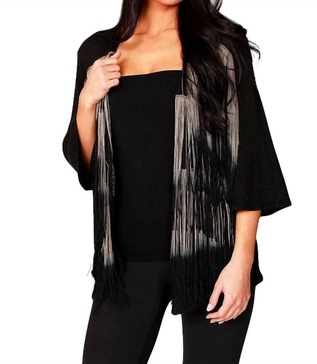 layered fringe cardigan in black/taupe