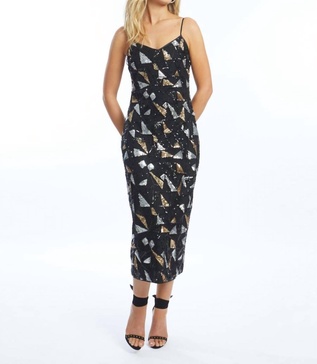 carlota geo sequin dress in precious metal geo