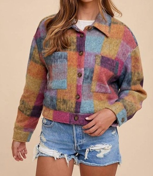 soft brushed loose fit jacket in multicolor