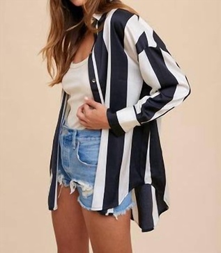 wide stripe satin effect blouse in black/ivory