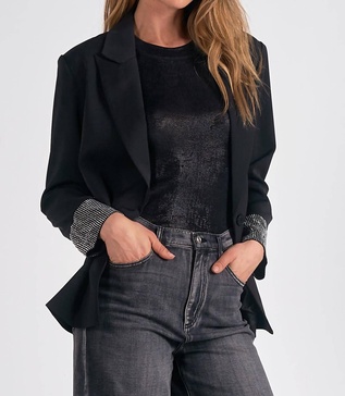 jacket with rhinestone sleeve detail in black