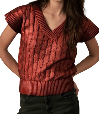 metallic sweater vest in burgundy