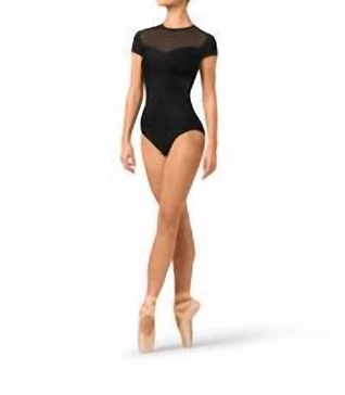 ladies cap sleeve leotard in black