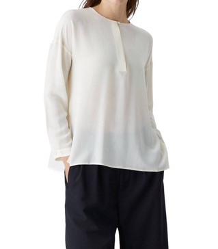 collarless blouse in ivory