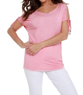 beaded cold shoulder top in coral