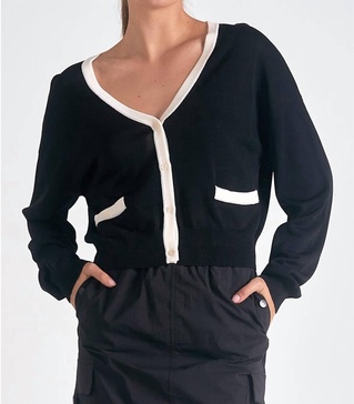 wyman sweater in black / white contrast detail