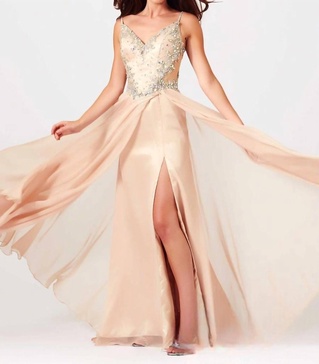 sweetheart neckline and sheer illusion sides prom dress in nude/silver