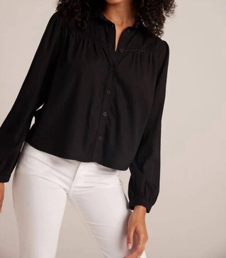 ladder trim long sleeve shirt in black