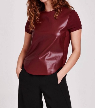 elaina vino pleather top in red