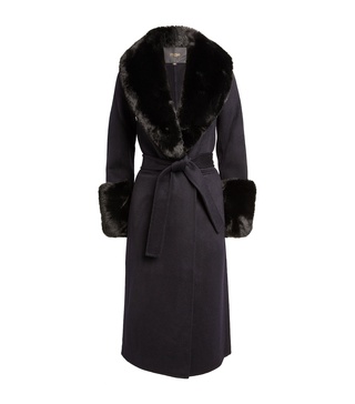 Faux Fur-Trim Coat