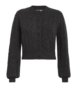 Wool-Blend Rhinestone Cable-Knit Cardigan
