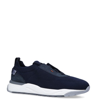Leather-Trim Knit Sneakers
