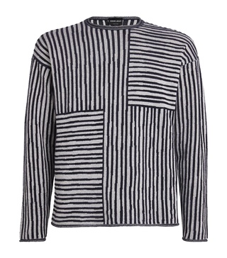 Jacquard-Striped Crew-Neck Sweater
