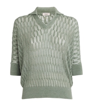 Linen-Silk Polo Top