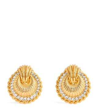Crystal-Embellished Shell Clip-On Earrings