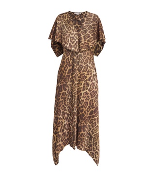 Leopard Print Short-Sleeve Midi Dress