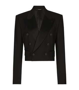 Virgin Wool-Blend Cropped Blazer