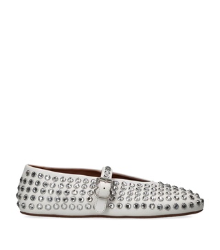 Leather Embellished Ballerina Flats