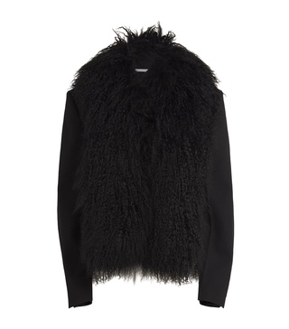 Wool Mongolian Fur Collar Cropped Blazer
