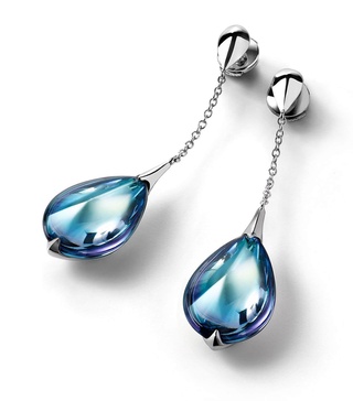 Sterling Silver Fleurs de Psydelic Aqua Mirror Drop Earrings