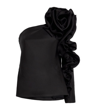 Silk Asymmetric Rosette Top