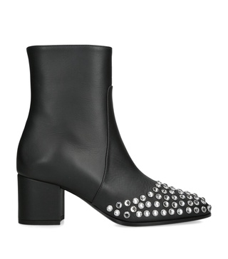 Leather Strass Heeled Boots 60