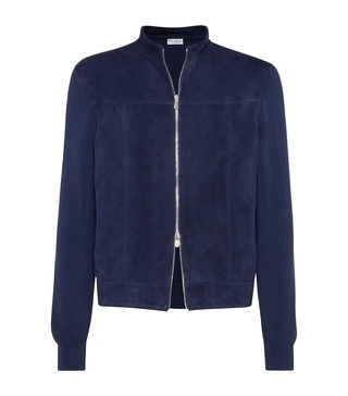 Suede-Cotton Bomber Jacket