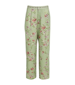 Linen Floral Wide-Leg Trousers
