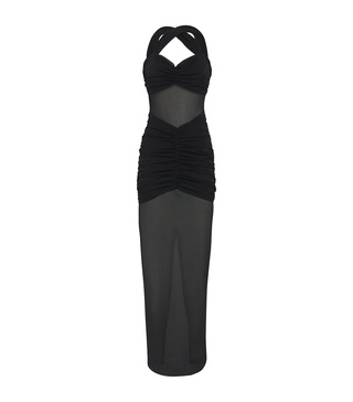 Stretch-Mesh Semi-Sheer Dress