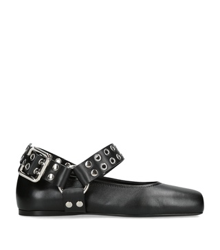 Leather Biker Ballet Flats