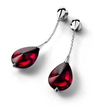 Sterling Silver Fleurs de Psydelic Iridescent Red Stem Earrings