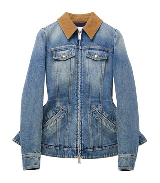Peplum corduroy-trimmed denim jacket