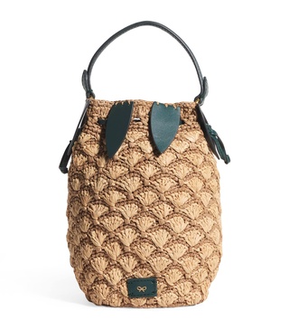 Raffia Pineapple Cross-Body Bucket Bag