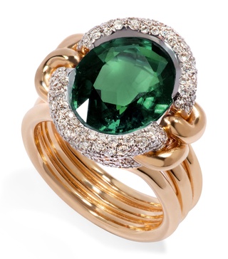 Yellow Gold, Diamond and Tourmaline Cocktail Ring (Size N)