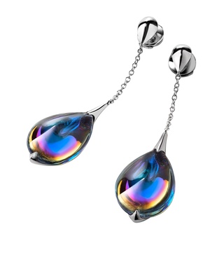 Sterling Silver Fleurs de Psydelic Blue Scarab Drop Earrings