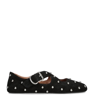 Suede Embellished Criss-Cross Ballet Flats