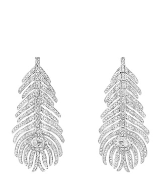 Medium White Gold and Diamond Plume de Paon Earrings