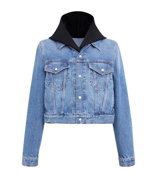 Knitted-Hood Denim Jacket