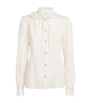 Silk Lace-Trim Blouse