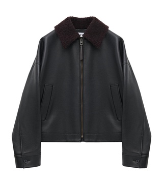 Leather Shearling-Collared Jacket