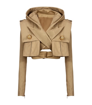 Canvas Cropped Hooded Jacket