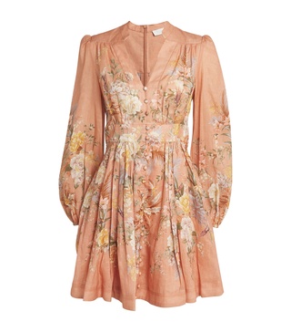 Linen Floral Mini Shirt Dress