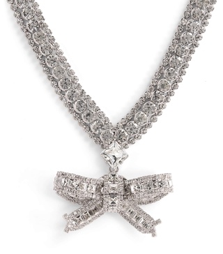 Crystal-Embellished Bow Necklace