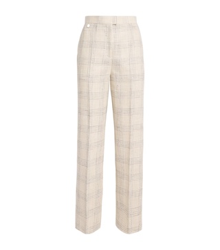 Silk-Linen Blend Check Trousers