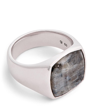 Sterling Silver Cushion Larvikite Ring