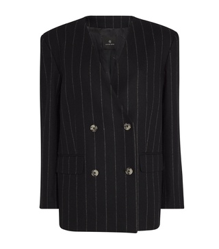 Wool-Blend Pinstripe Maron Blazer