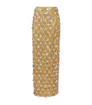 Embroidered Column Midi Skirt