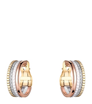 Mixed Gold and Diamond Quatre White Hoop Earrings