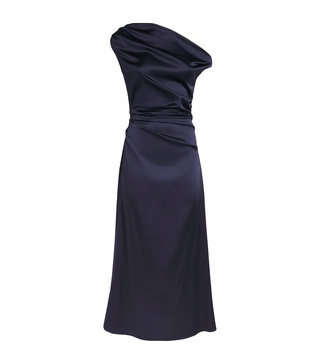 Stretch-Silk Asymmetric Phare Midi Dress