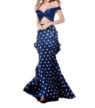 taffeta two-piece mermaid casual dress in navy/ivory